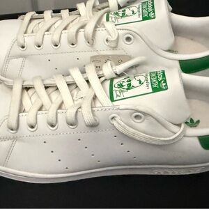 adidas White Leather Stan Smith Sneakers with Green Logo Accents